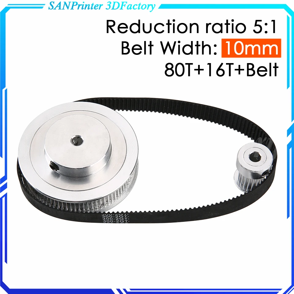 

Timing Belt Pulley set GT2 80teeth 16teeth 5mm/8mm/10mm/12mm Reduction 5:1/1:5 width 10mm 16T:80T for 3D printer accessories