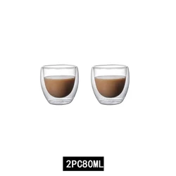 Handmade Heat Resistant Double Wall Glass Cup, 350ml Transparent Design - Glass Cup (2pcs 80ml)