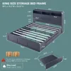King Size Wood Bed Frame with 50" Tall Storage Headboard, LED King Size Platform Bed Frame w/4 Drawers, Charging Station 2
