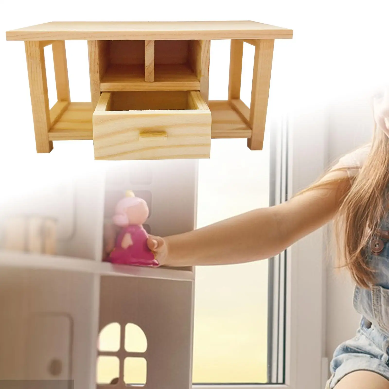 

Realistic Wood End Table Coffee Table Handmade Tea Table for 1:12 Dollhouse