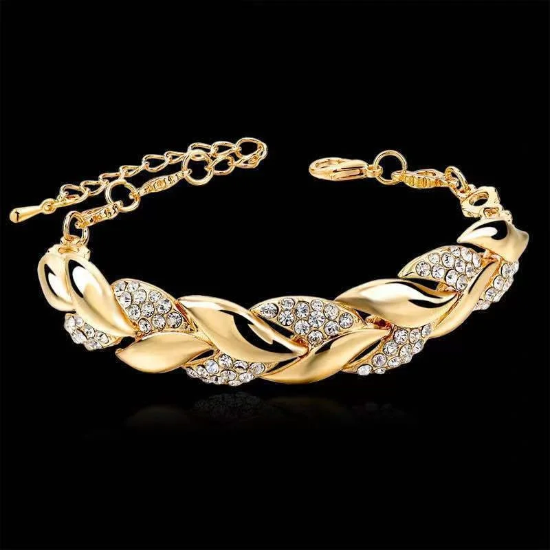 

Golden leaf full diamond adjustable bracelet valentines day gift 2024 Jewelry birthday women rose silver san for her valentine’s