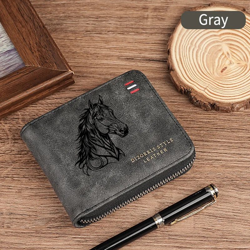 Dragon Horse Wolf Kurze Herren-Geldbörsen mit Reißverschluss, schlank, klassisch, mit Münzfach, Herren-Geldbörse, Kartenhalter, Geldbörsen aus mattiertem Leder für Jungen – Detail 8
