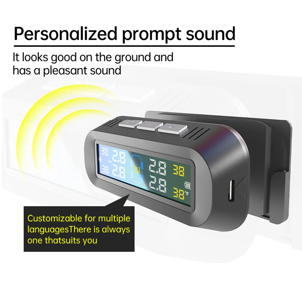 Car TPMS Tire Pressure Alarm Monitor System 4 External Sensors Temperature Warning Digital Colorful Display Wireless Solar