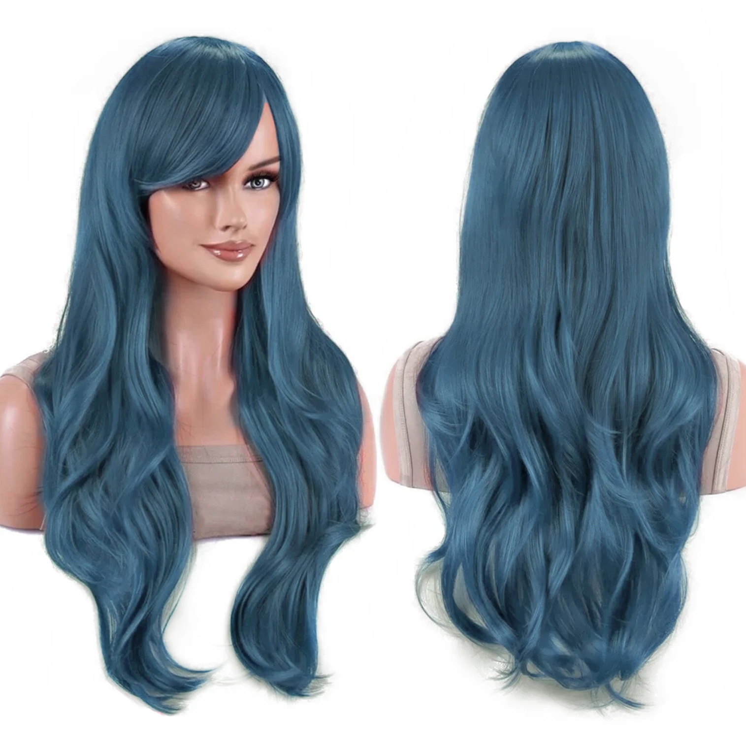 Vibrant 70cm Water Wave Cosplay Wig with Bangs
