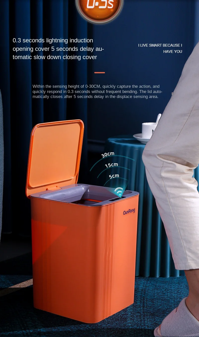 Poubelle Automatique De Cuisine 12L - Couvercle Sensoriel, Rechargeable USB, Étanche IPX3, Design Compact | Pour Bureau, Salle De Bain - 6