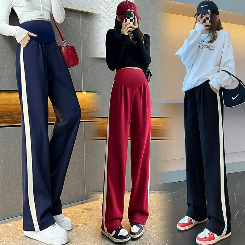 

8911# Autumn Fashion Cotton Patchwork Maternity Long Pants Wide Leg Loose Straight Belly Trousers for Pregnant Women Pregnancy
