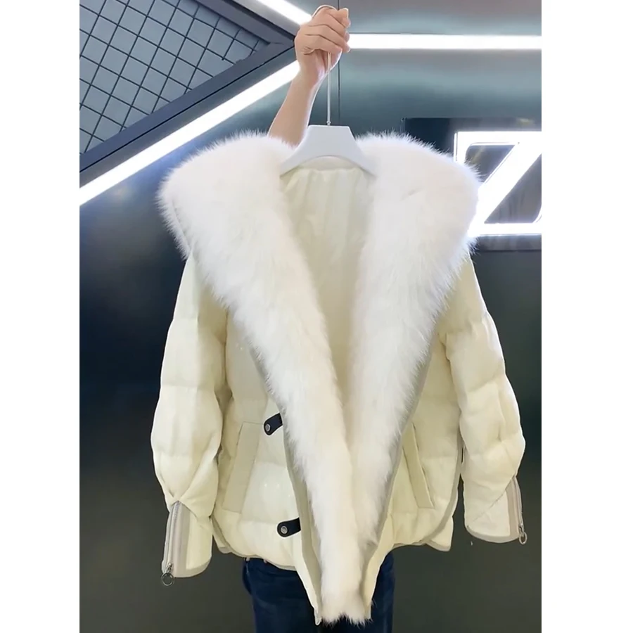 Women\'s Down Jacket With Fur Goose Feather Jacket Warm Winter Sequins Design Real Silver Fox Fur Collar