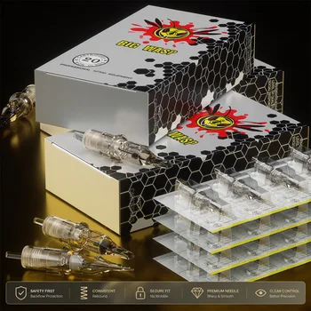 Aghi per Cartucce Tattoo BIGWASP 20Pz/Scatola 3RL Aghi Professionali Sterilizzati Monouso per Macchina Tattoo Penna Strumenti per Body Art