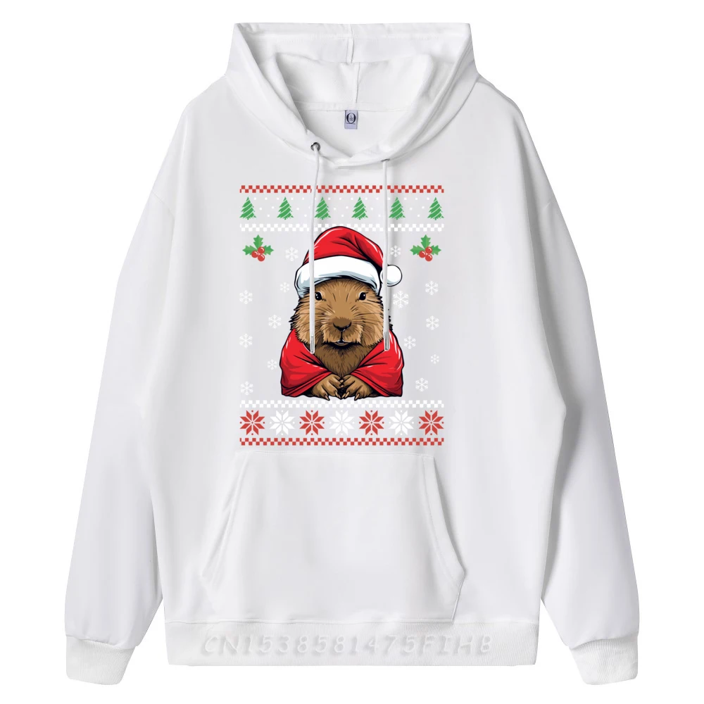 Capybara Ugly Christmas Sweater Xmas Men's long Sleeve Hoodies Birthday Christmas Sweatshrt Outdoor Hoodies Retro Crewneck Capybara Ugly Christmas Sweater Xmas for Adults Kids white