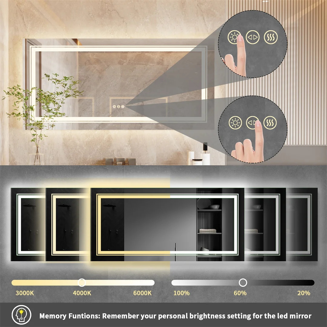 LUVODI Large Illuminate Mirror Bathroom Double Sink Mirror Full Length Dressing Salon Mirror with 3 Color Lights Dimming 5