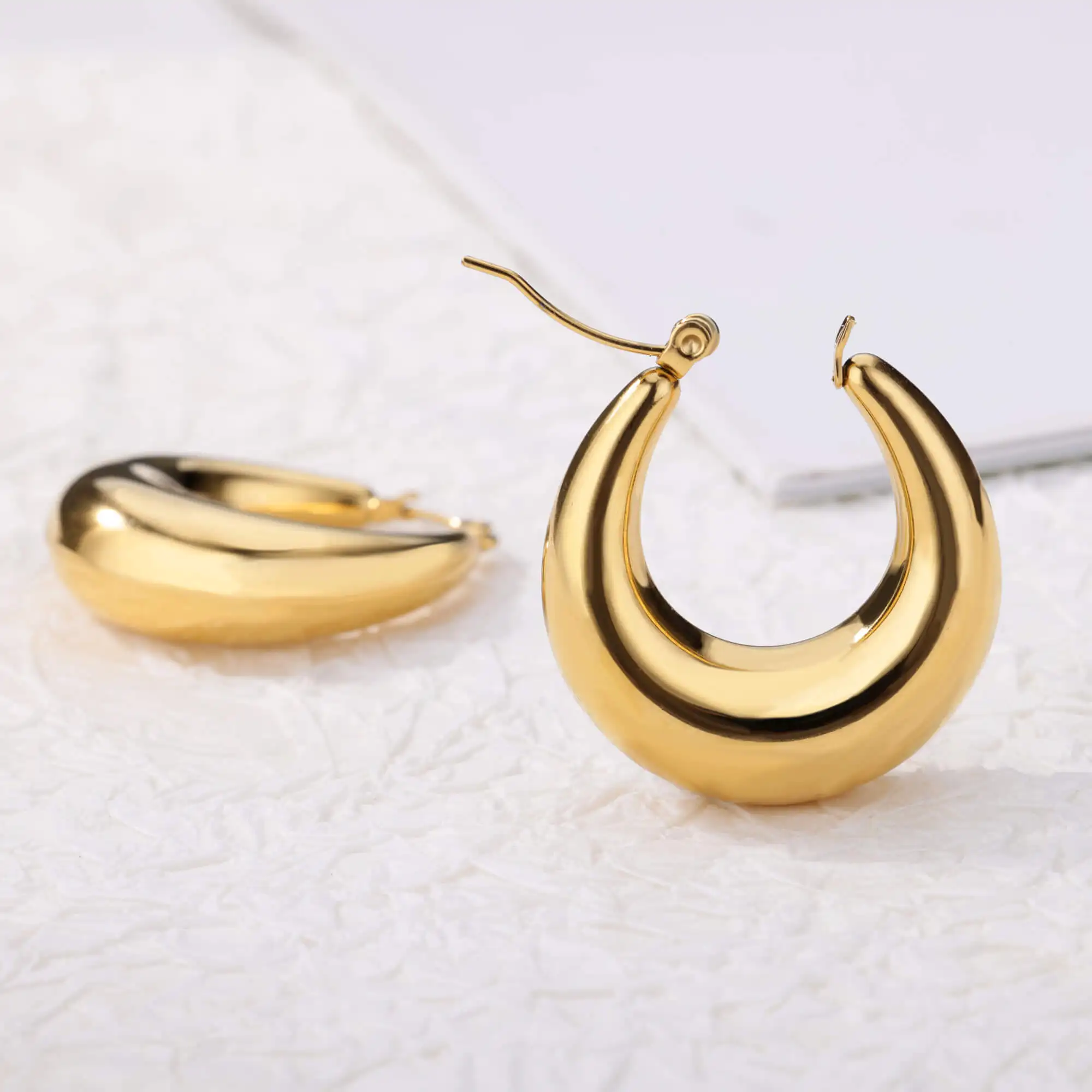 Trendy Round Chunky Hoop Earrings For Women Stainless Steel Bijoux Jewlery Gift 2023 New Trend  Metal Accessories