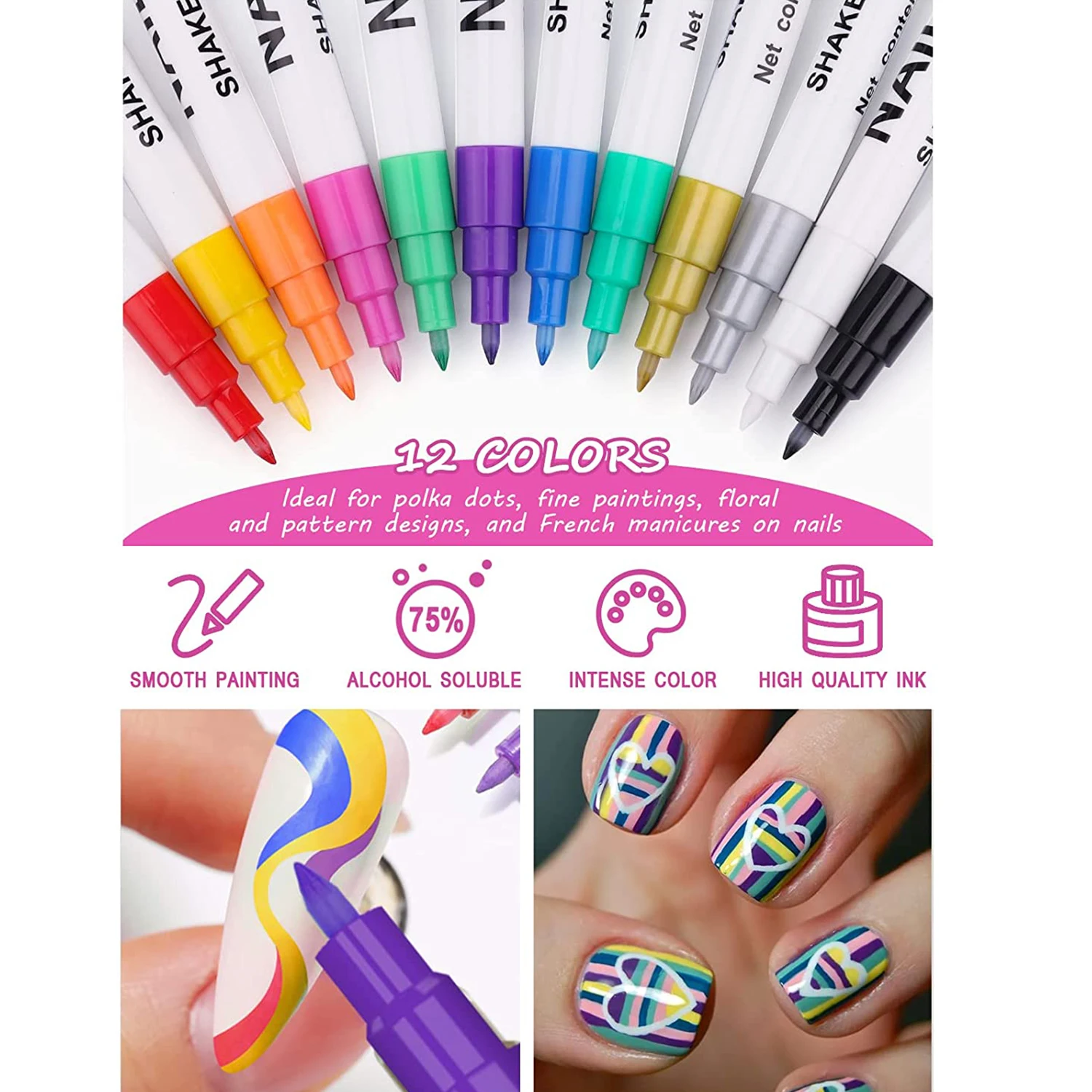 12 Color 3D Nail Art Pens Set 0 5mm Nail Point Graffiti Dotting Pen Drawing Painting