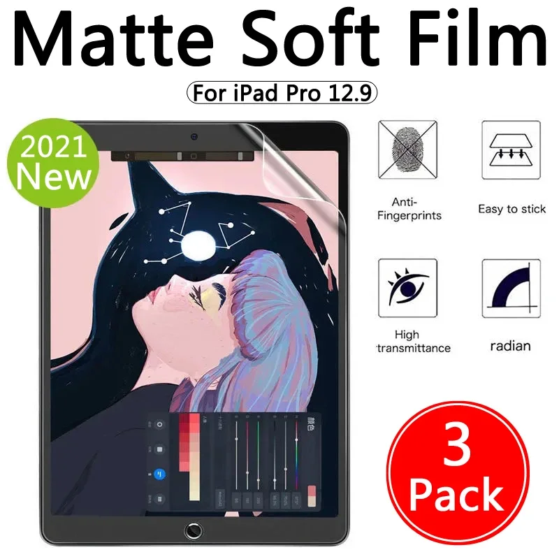 

Anti-glare Matte Soft Film Screen Protector for iPad Pro 12.9 2021 2020 2018 2017 Anti-fingerprint Film Like Writing on Paper