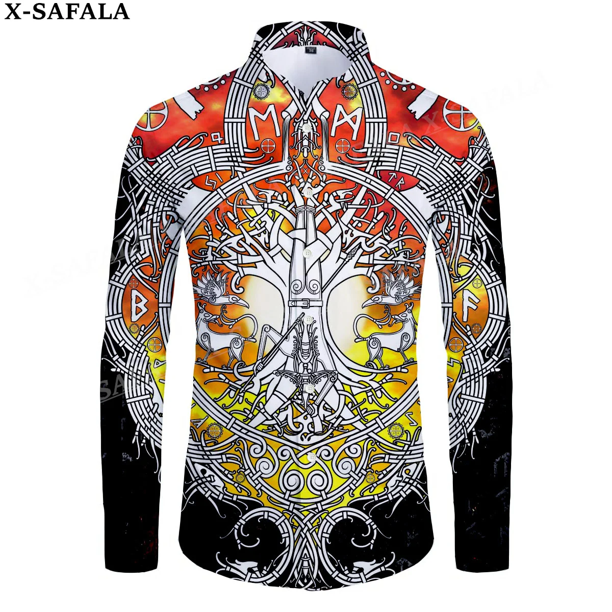 

Wolf Raven Tattoo Symbol Hot Odin 3D Print Men's Luxury Shirt Turn-down Collar Buttoned Up Long Sleeve Tops Hip Hop Tee-9