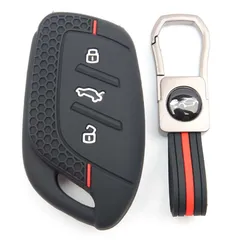 Silicone 3 - Button Key Fob Cover Case, Black (Red)