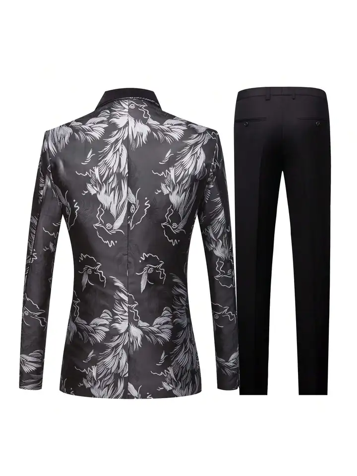 Mens Floral Tuxedo Slim Fit Suit Set