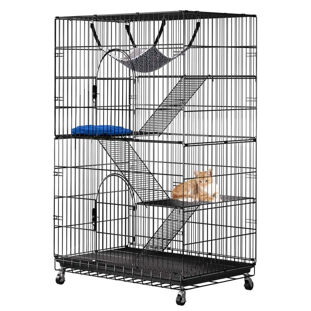 

Foldable 4-Tier Cat Cage, Cat Playpen Kennel Crate Chinchilla Rat Box Cage Enclosure with Ladders, Platforms Beds, Latches Tray