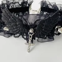 Collier en dentelle pour femmes et filles, couleur unie, larges Rivets, Lolita, ras du cou, ailes d'ange Y2K, collier en cuir Cool, usage quotidien 5