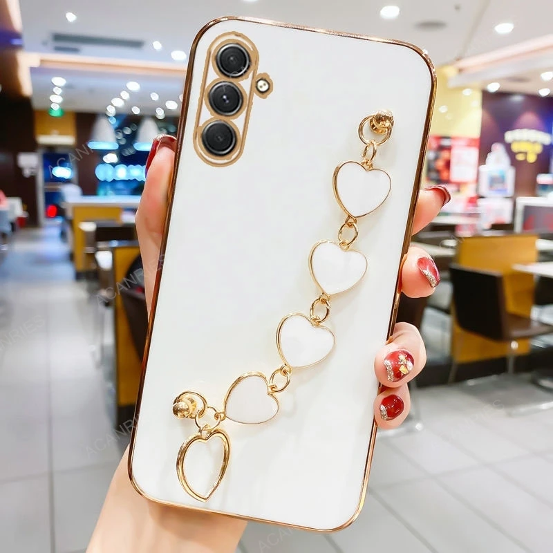 Luxury Plating Love Heart Bracelet Chain Phone Case Cover