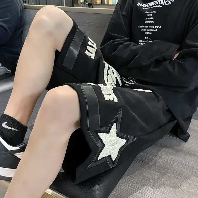 

Pants Hip-hop Vintage Trend Shorts High Retro Personality Japanese Summer Men's Embroidered Half Gmiixder Preppy Street American