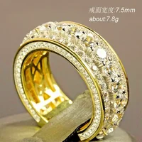 14 k Gold color Gold Full Diamond Round Ring for Women Men Wedding Engagement Party Accessories Gift  Jewelry Rings 2021 Trend 5