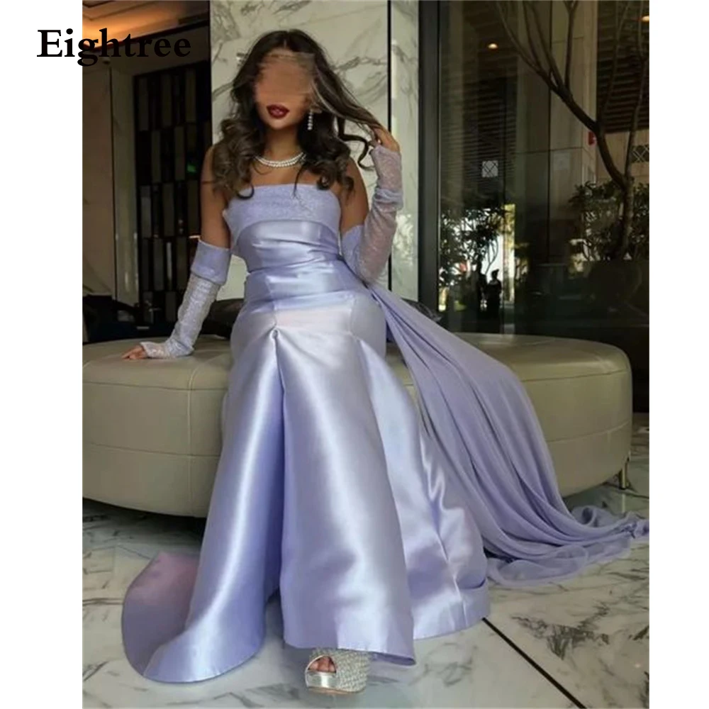 

Eightree Lilac Elegant Evening Dress Mermaid Stain Tulle Backless Strapless Glitter Vestido De Noche Saudi Arabia Pleat 2023