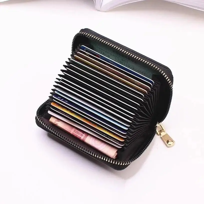 1Pcs PU Leather ID Credit Bank Name Business Card Holder Case Women Zipper Coin Purse Money Bag Change Organizer Blocking Wallet