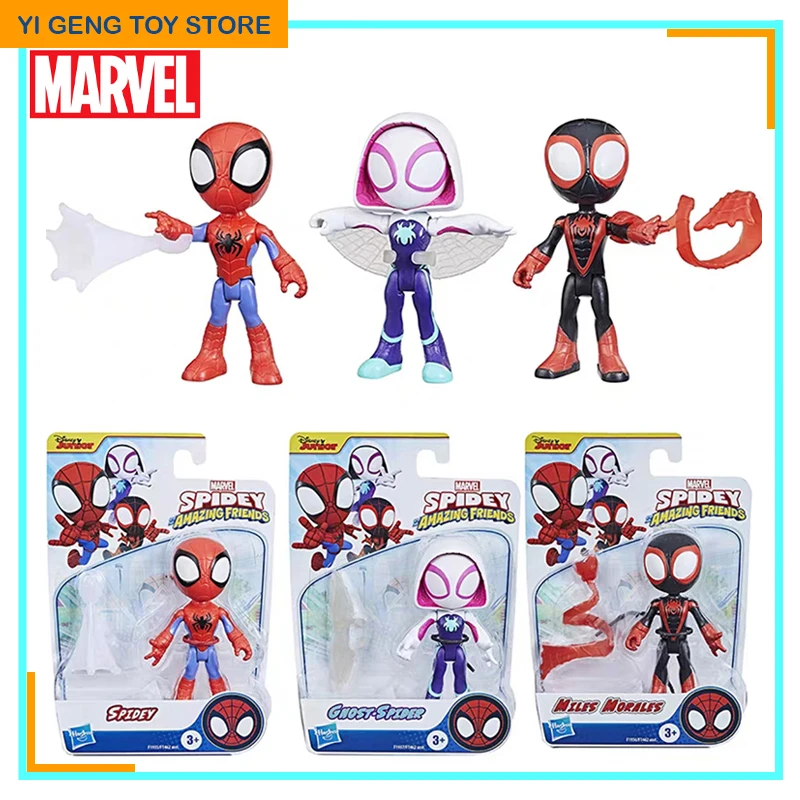 Marvel Spidey And His Amazing Friends Miles Morales Ghost Spider Spidey Iron Man Black Panther Q Version Action Figures Bambola Giocattolo