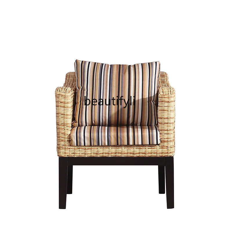

Bed & Breakfast Rattan Chair Backrest Leisure Chair Real Rattan Woven Chair Nordic Solid Wood Chair Dining Chair