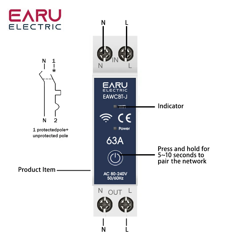 + N, 63A Interruptor, Energia de Energia,