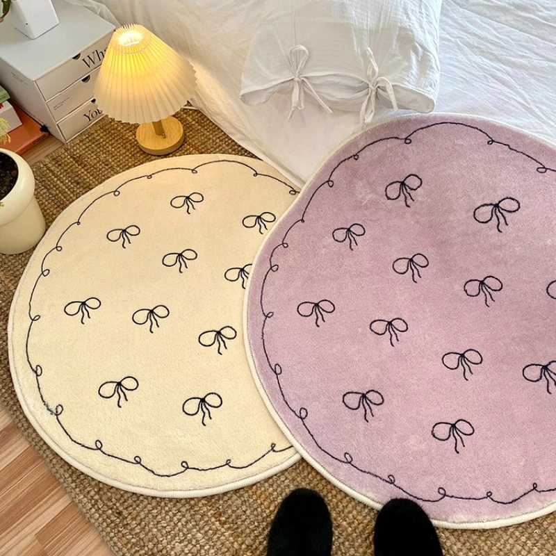 

Cute Cartoon Carpets Soft Comfortable Bedroom Bedside Carpet Cloakroom Round Carpet Creative Bow Rugs Cream Style Rug Ковер IG