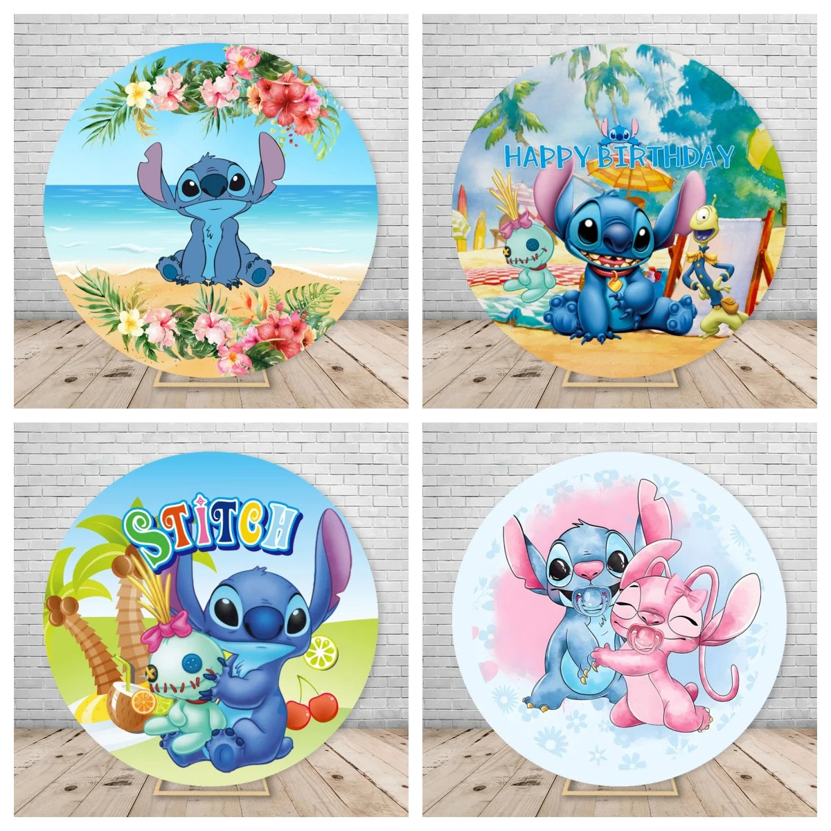 

Customized Round Circle Fabric Backdrop with Elastic Disney Lilo & Stitch Theme Birthday Party Background Decorations Supplies