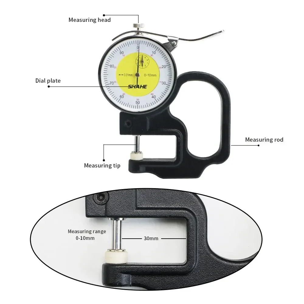 Thickness Gauge Shahe Metric Thickness Gauge 0-10 mm 0.01 mm Dial Indicator Thickness Gauge