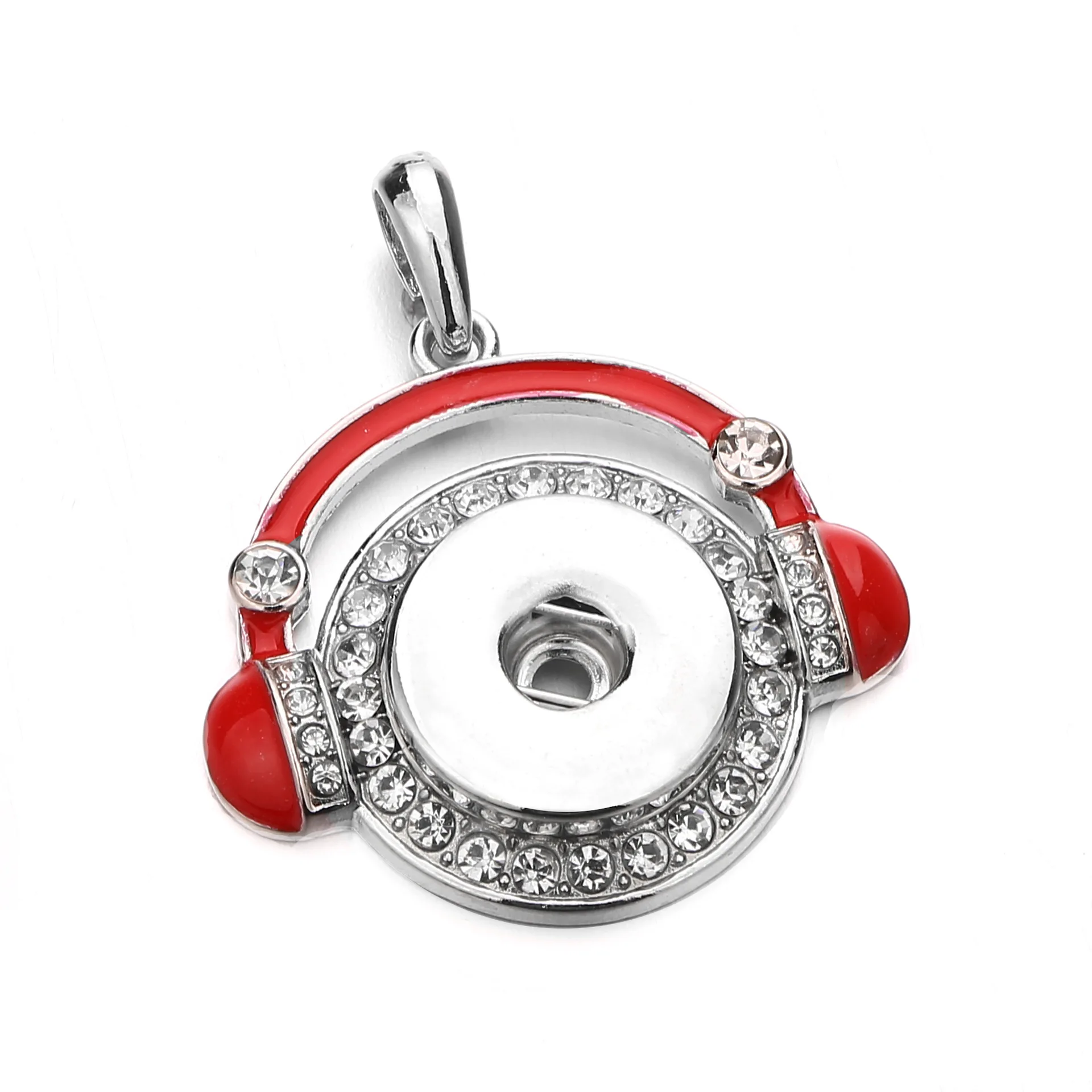 10pcs New Style Metal Crystal Bring Headphones Snap Button Pendant Necklace Fit 18MM Snap Buttons Jewelry For Women