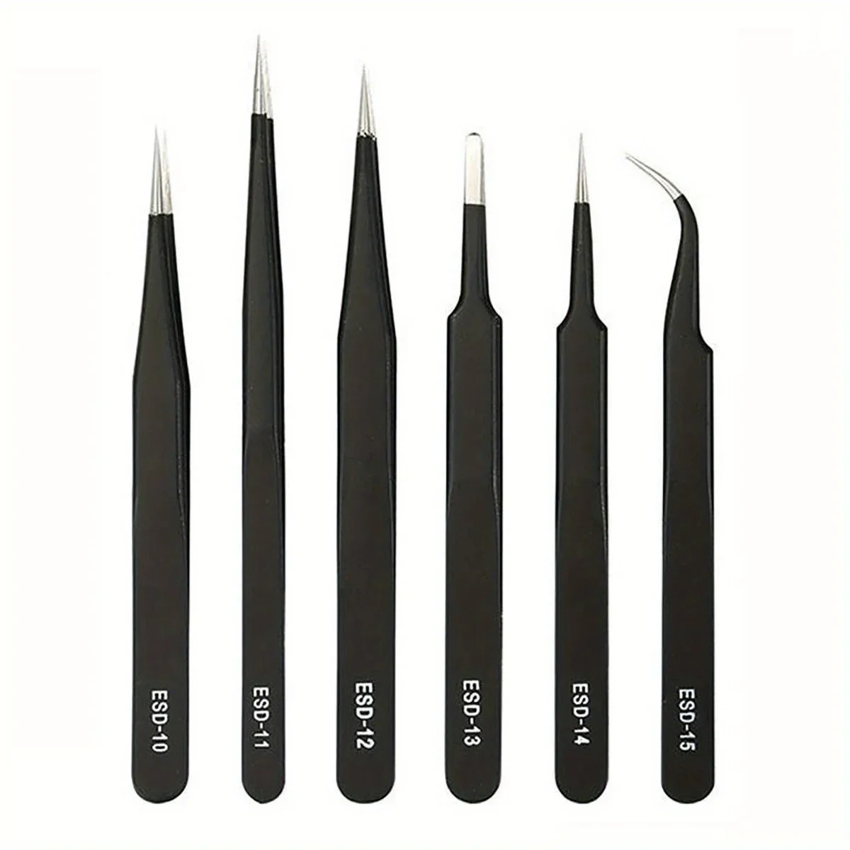 6-PC Stainless Steel ESD Anti-Static Tweezers Set for Electronics Repair & Modeling, Durable & Precision Tools 6-PC Stainless Steel ESD Anti-Static Tweezers Set for Electronics Repair & Modeling, Durable & Precision Tools
