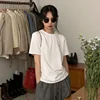 ZZ103 2024 Love Buckle Cotton Short-sleeved T-shirt Women's Summer New Loose Round Neck Design Versatile Front Shoulder Top 5