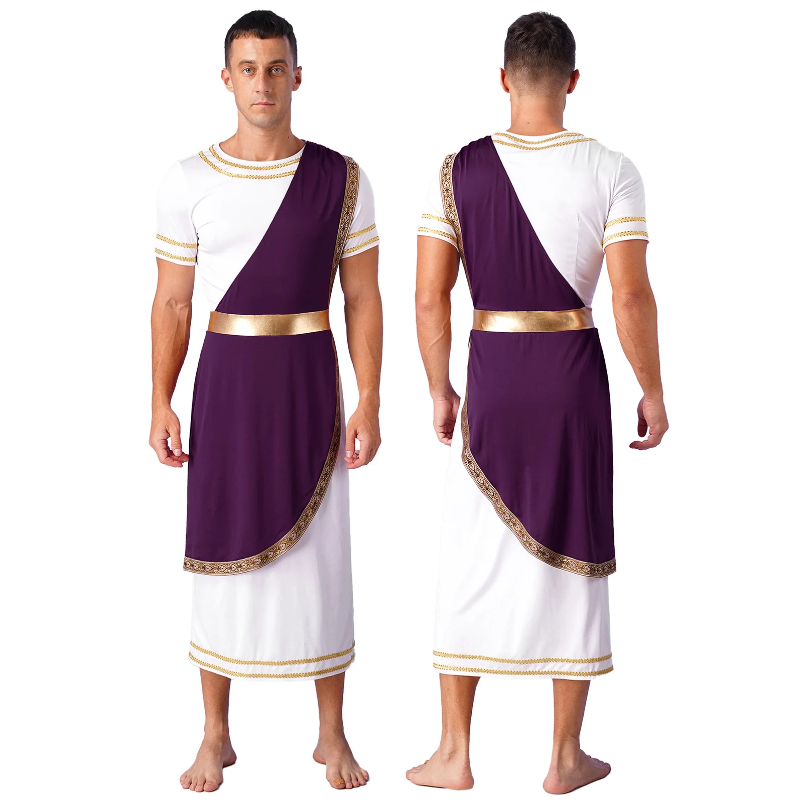thumbnail image 1 of Vestido de Toga griega antigua para hombre, disfraces de juego de rol con decoración dorada Retro de manga corta, bata romana, traje de Cosplay vintage, 1 of 5