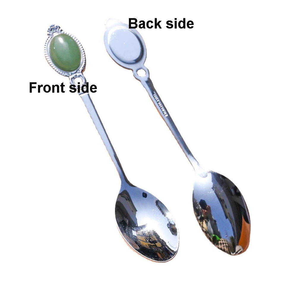 Stainless Steel Spoon Golden Stainless Steel Spoon Coffee Tea Dessert Spoons with Natural Crystal Stone Quartz Handle Creative for Home Office Decor