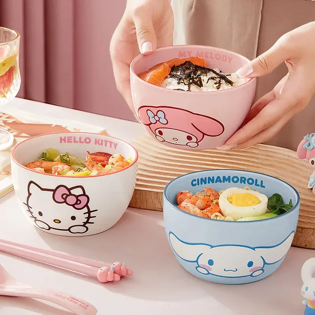 4.5/6-Inch Anime Sanrio Hello Kitty My Melody Cinnamoroll Ceramic Bowl Kawaii Cartoon Cute Home Rice Bowl Tableware Kids Gift 1