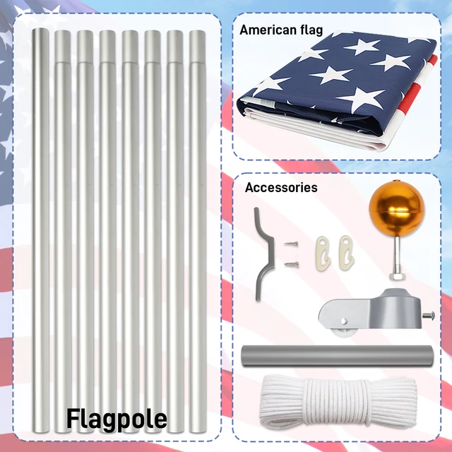 30FT Sectional Aluminum Extra Thick Flagpole, 5x3 US Flag, Heavy Duty Flag Poles Kit - Image 5