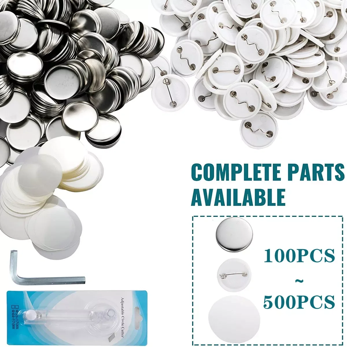 Badge Button Maker Machine 25-58MM DIY Pin Badges Set with 100-500Pcs Button Parts+Circle Cutter+Mold, Badge Press Maker Machine