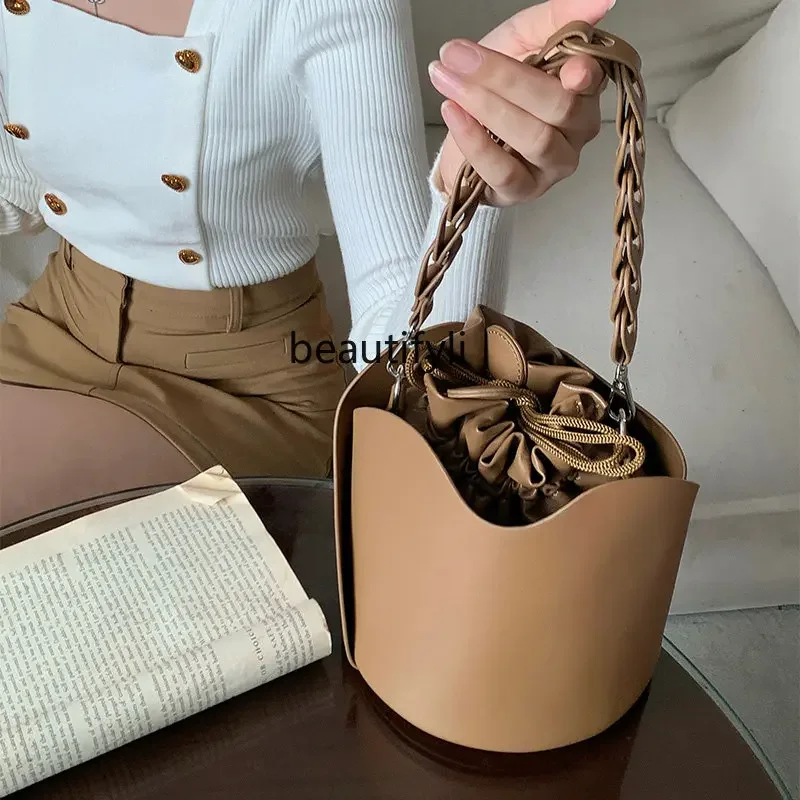 

yj High-Grade Bag Fashion Special-Interest Unique Petal Design Portable Crossbody Shoulder Bucket Bag