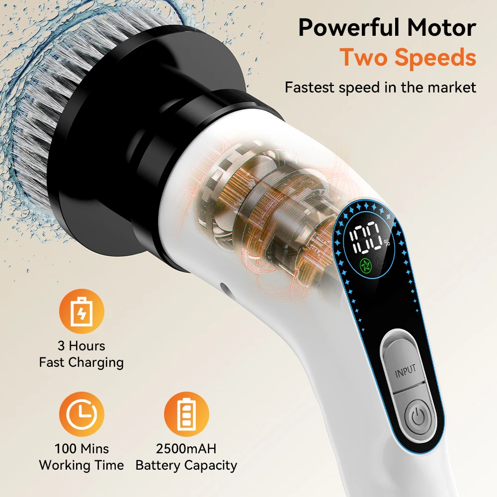 Brosse de Nettoyage électrique Rotative, Brosse de Douche avec 8 Têtes