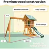 Wooden Swing Set pre-treated with a water-based stain that includes UV and mold protection to hold up against the elements 2