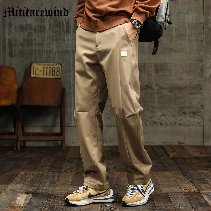 

Vintage Casual Trousers Pants For Men Soft Full Length Solid Black High Street Pants Hip Hop Versatile Loose Strasight Wide Leg