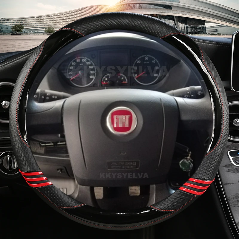 Carbon Fibre +Leather Car Steering Wheel Cover For Fiat Ducato Peugeot Boxer Citroen Jumper Relay Ram Promaster Auto Accessories