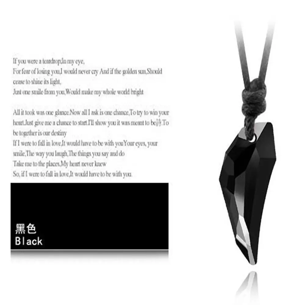 Black Sapphire Austrian Crystal 18K Plated Wolf Tooth Pendant Necklace Adjustable Length Couple Accessories