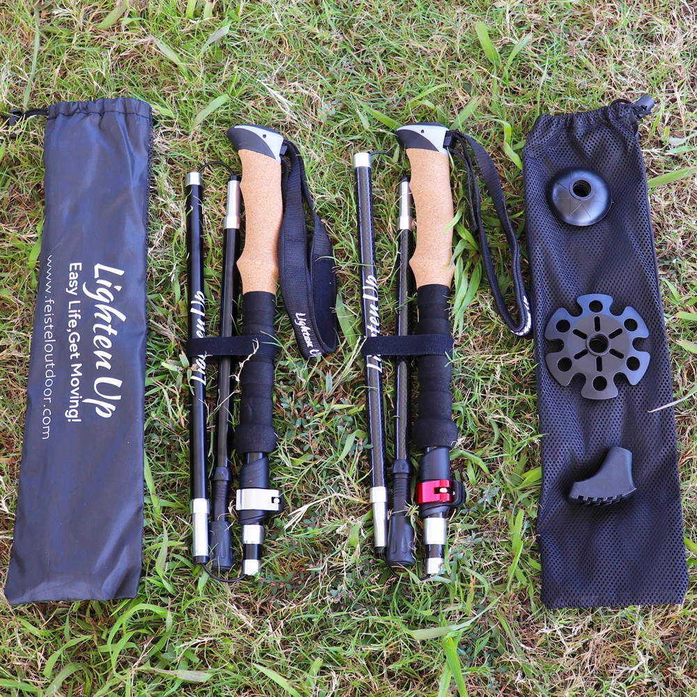 LIGHTEN UP Ultralight Trekking Poles Walking Sticks Hiking Canes Folding Aluminum Carbon Fibre Walking Pole Nordic Walking Stick 6