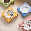 Ceramic Cat Dog Bowl with Iron Stand, Anti-Black Chin Pet Feeding & Drinking Bowl, Slow Feeder UFO Shape Macaron Color 3