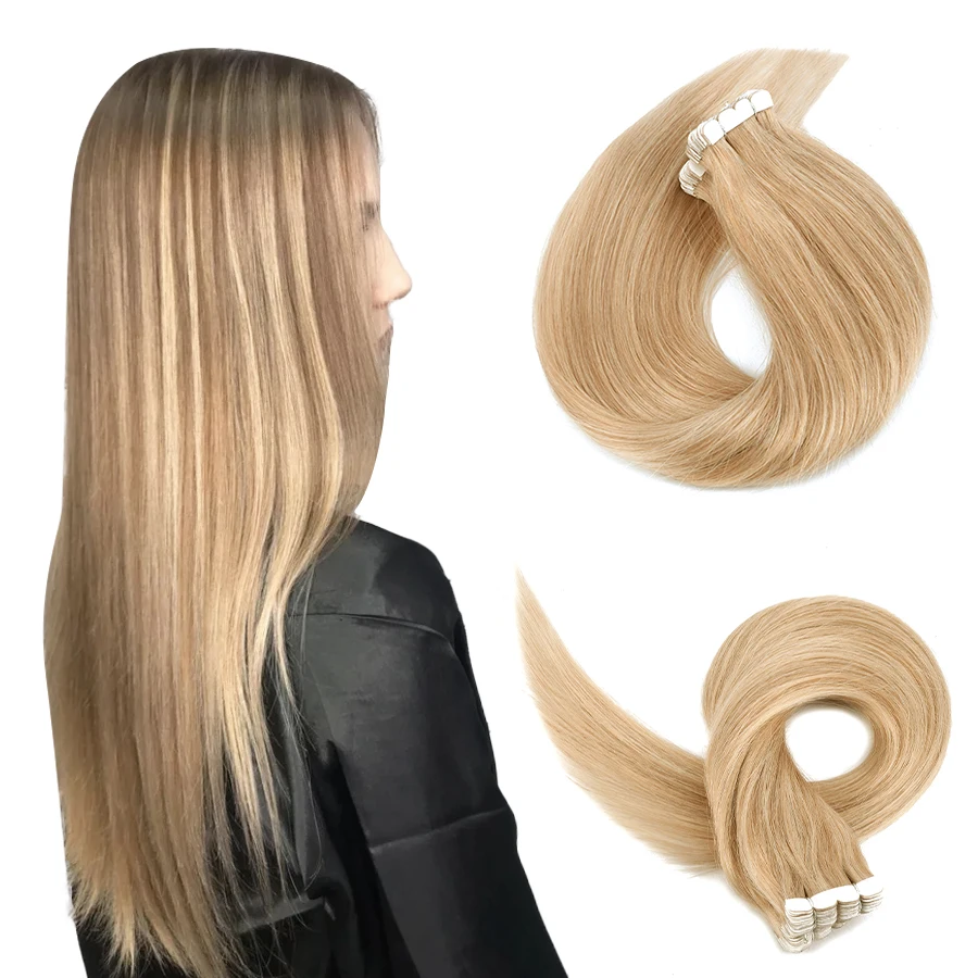 AW 12''-20'' Tape In Human Hair Extensions Straight Natural Hair Extension Seamless Invisible Skin Weft Non-Remy Tape in